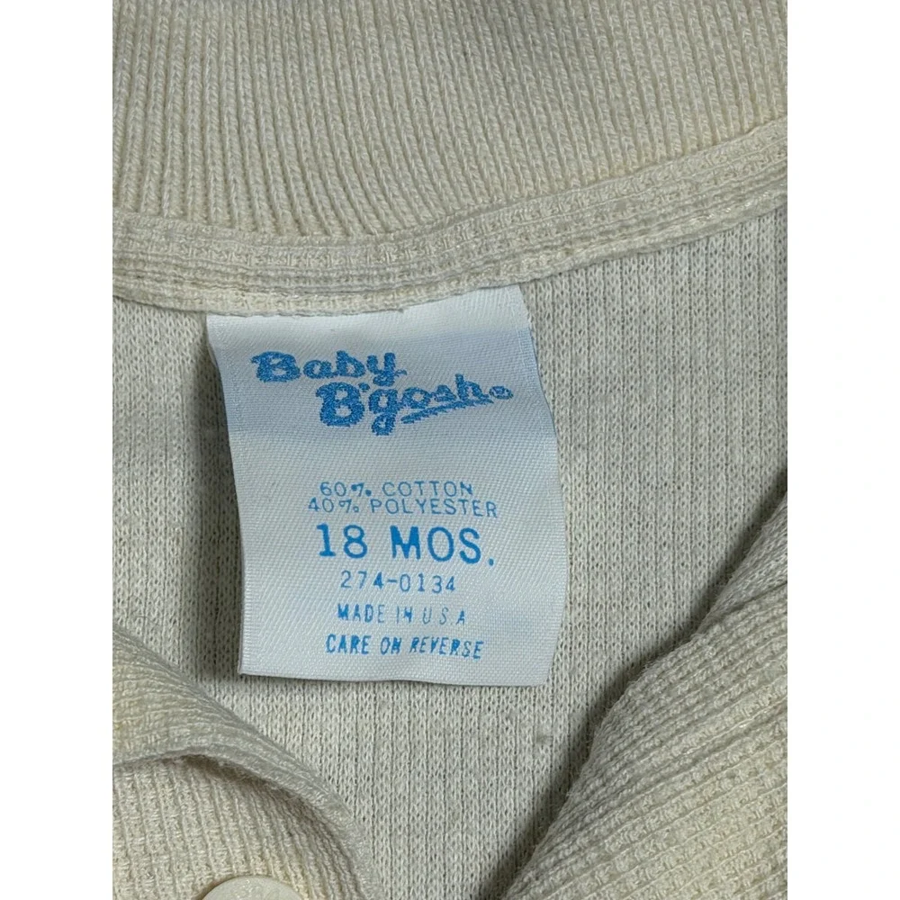 Vintage Baby Bgosh OshKosh Polo Shirt 18 Months Cream Waffle Knit Bee USA Made